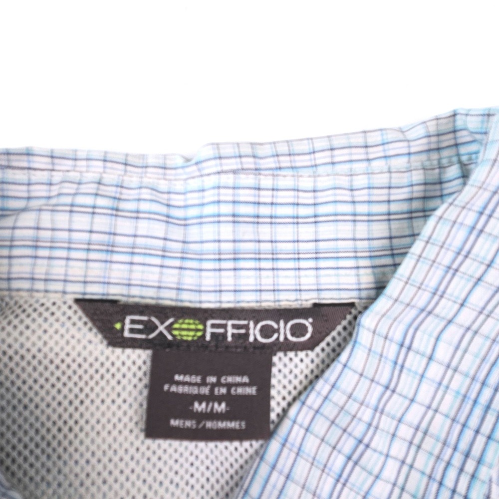 ExOfficio Mens Plaid Short Sleeve Button Down Shirt Blue White Size M BW/HF S18